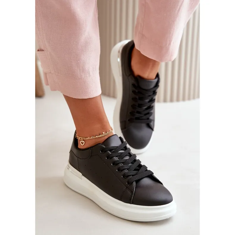 Low Women's Sneakers On Platform Made Of Eco Leather Black Nevelena