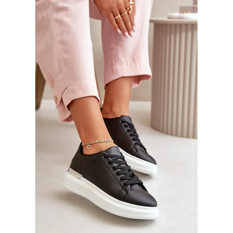 Low Women's Sneakers On Platform Made Of Eco Leather Black Nevelena