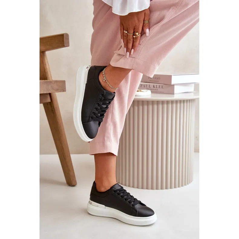 Low Women's Sneakers On Platform Made Of Eco Leather Black Nevelena