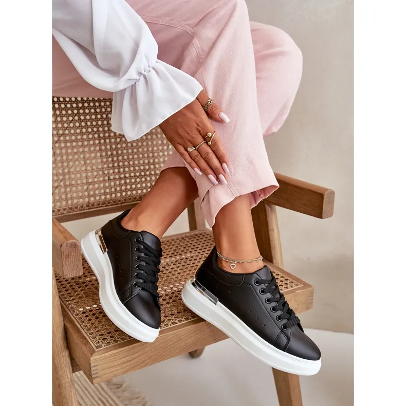 Low Women's Sneakers On Platform Made Of Eco Leather Black Nevelena