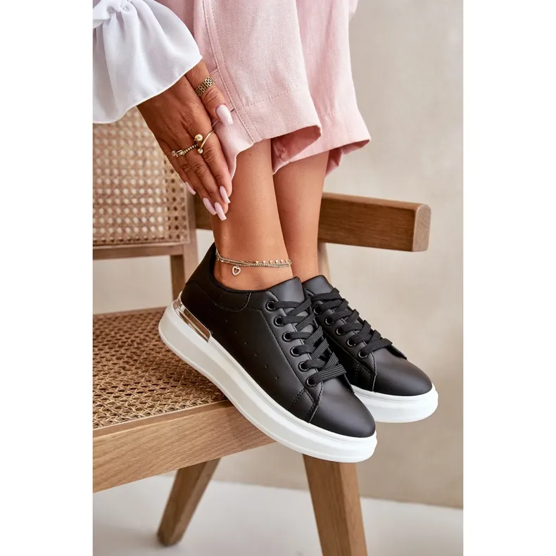 Low Women's Sneakers On Platform Made Of Eco Leather Black Nevelena