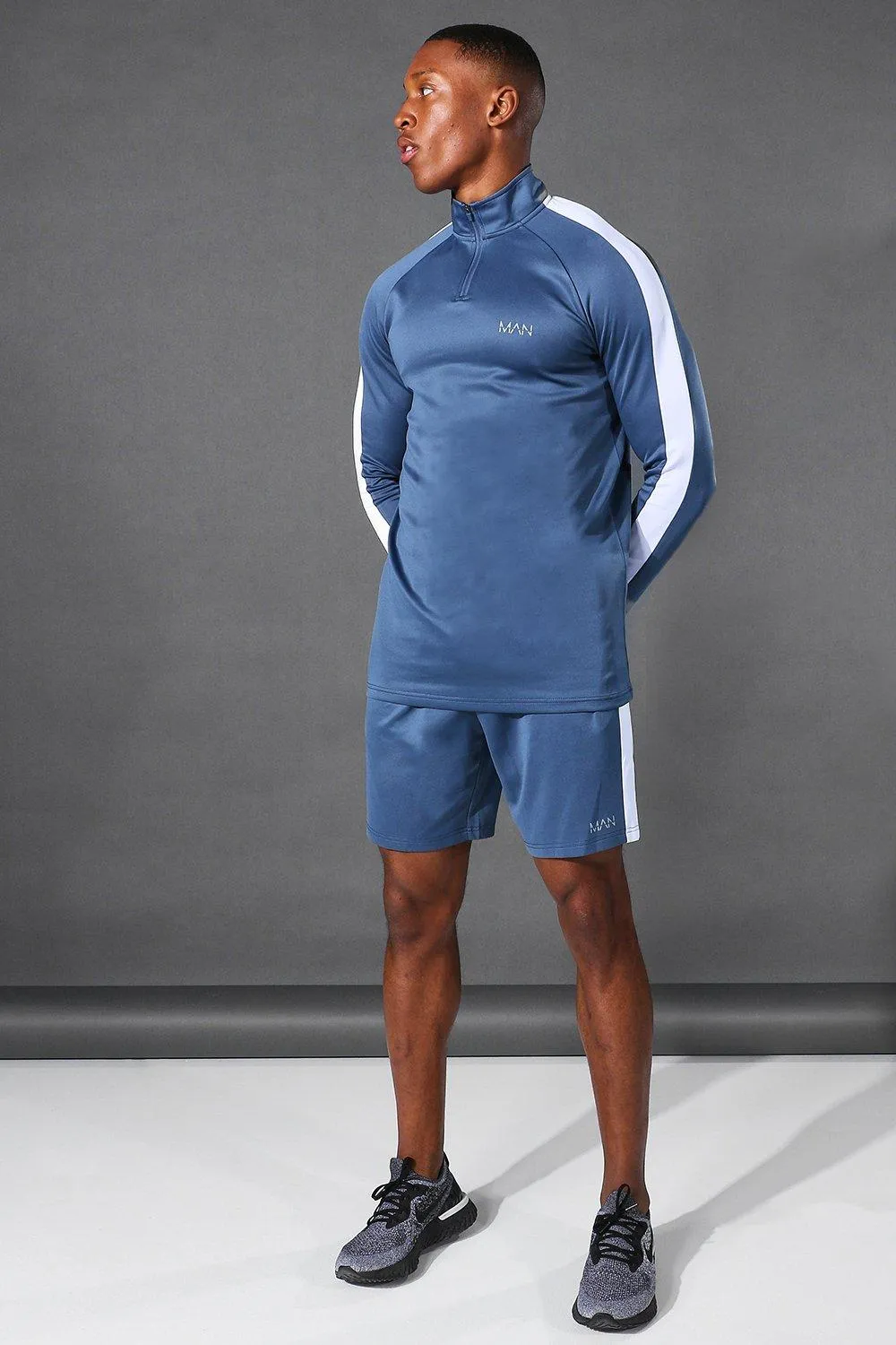 Man Active Gym Funnel Neck Short Tracksuit | boohooMAN UK