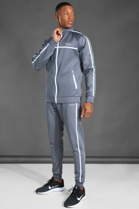 MAN Active Reflective Funnel Neck Tracksuit | boohooMAN UK