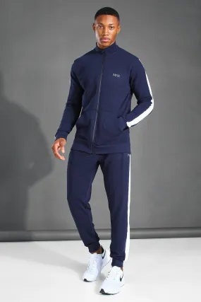 MAN Active Zip Funnel Neck Side Stripe Tracksuit | boohooMAN UK