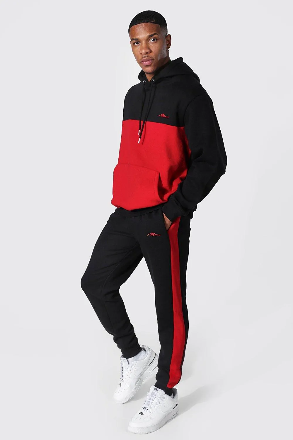 Man Signature Colour Block Hooded Tracksuit | boohooMAN UK