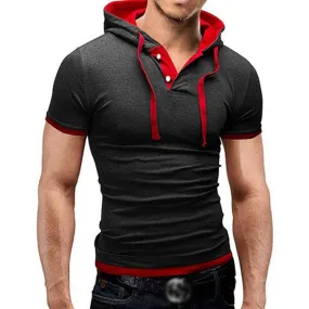 Men's Casual Contrast Color Thin Short-Sleeved Hoodie 80432553M