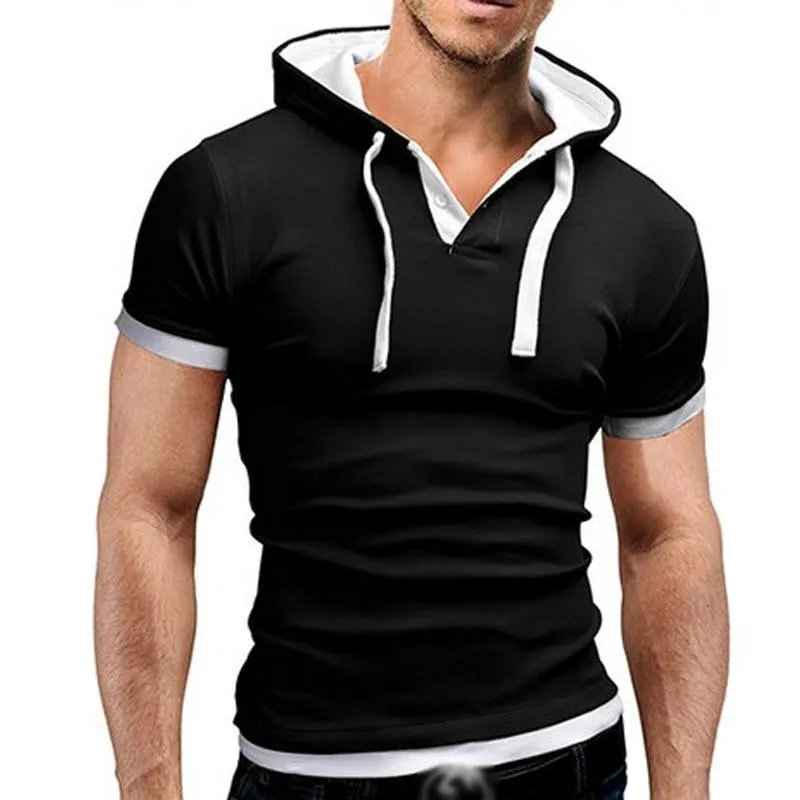 Men's Casual Contrast Color Thin Short-Sleeved Hoodie 80432553M