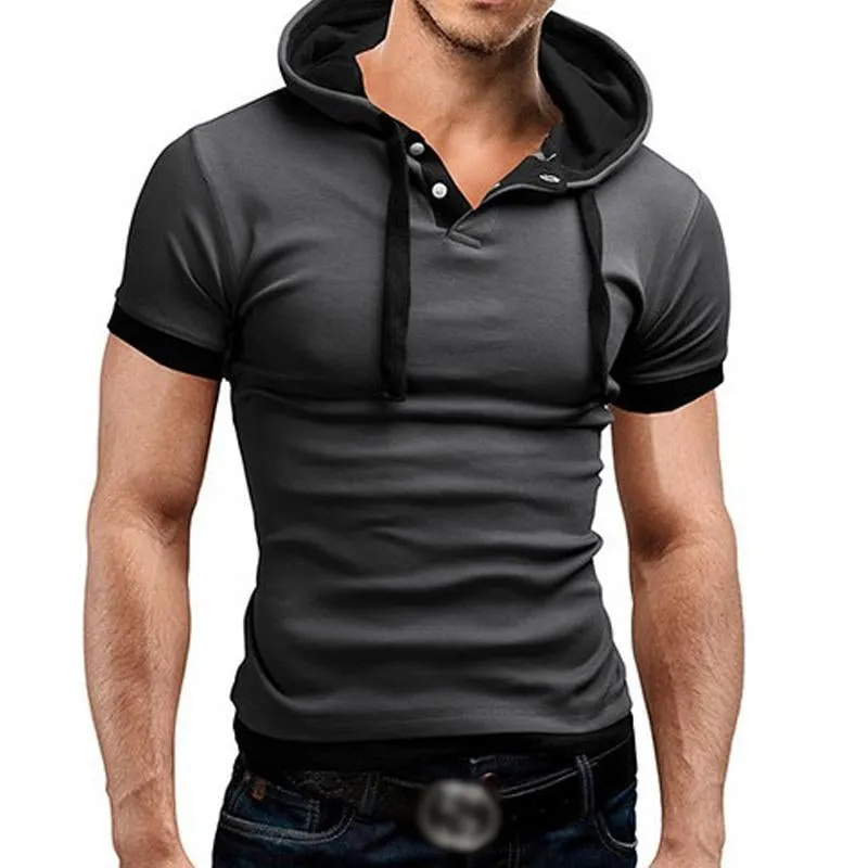 Men's Casual Contrast Color Thin Short-Sleeved Hoodie 80432553M