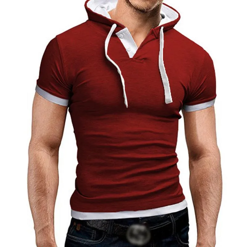 Men's Casual Contrast Color Thin Short-Sleeved Hoodie 80432553M