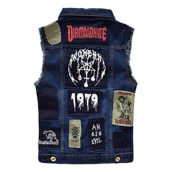 Men's Casual Patch Brushed Denim Vest 58084916M