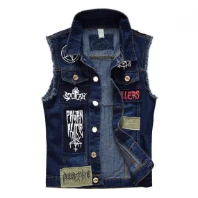 Men's Casual Patch Brushed Denim Vest 58084916M