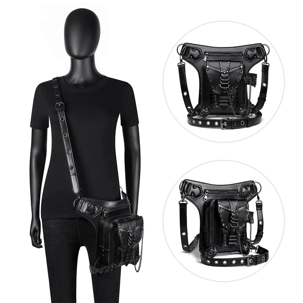 Men's Steampunk Chain Nailed Multifunctional Faux Leather Bag