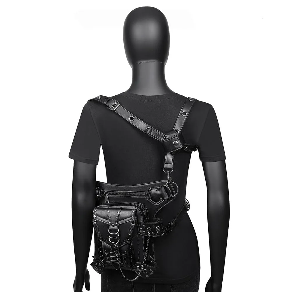 Men's Steampunk Chain Nailed Multifunctional Faux Leather Bag