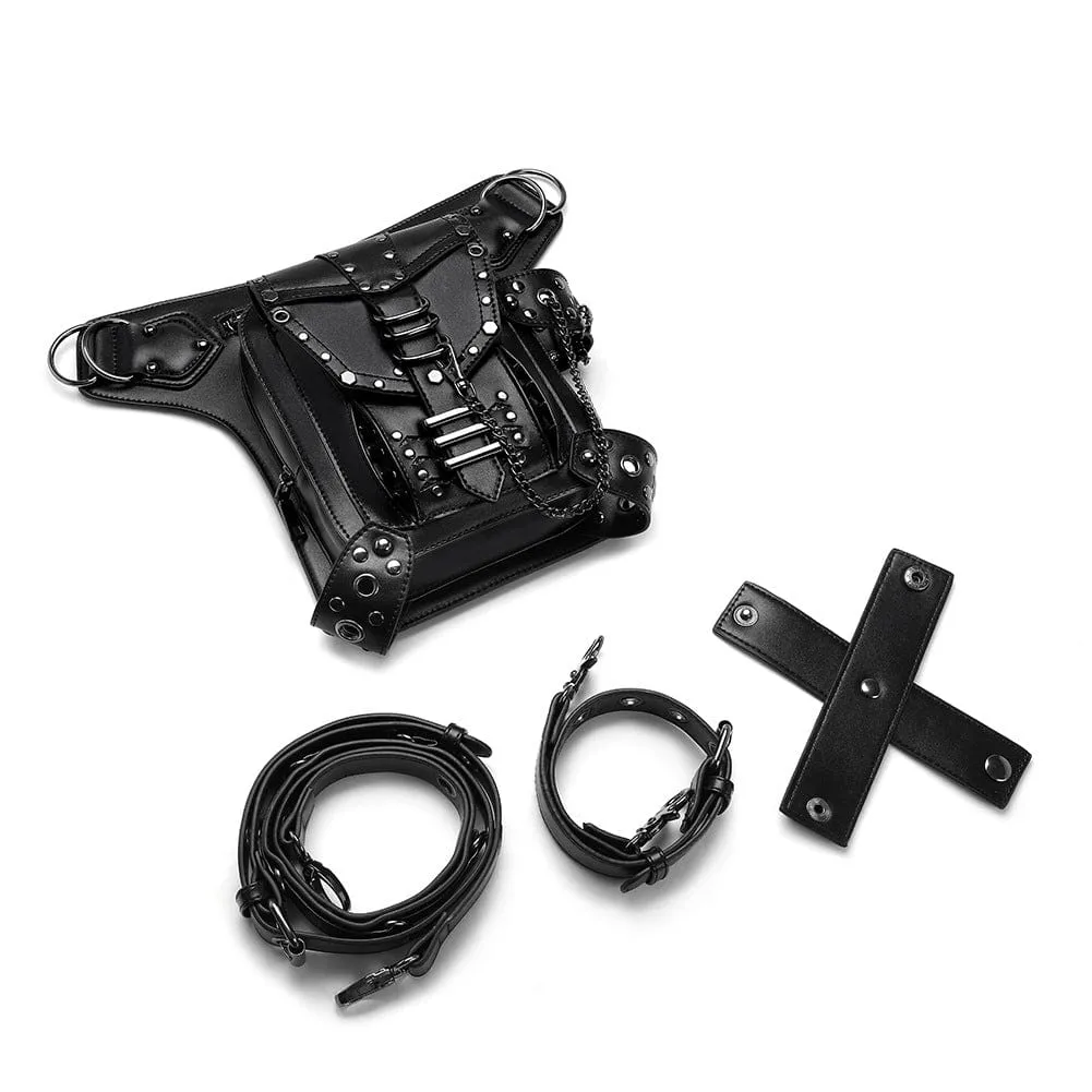 Men's Steampunk Chain Nailed Multifunctional Faux Leather Bag