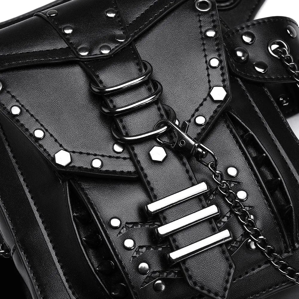 Men's Steampunk Chain Nailed Multifunctional Faux Leather Bag