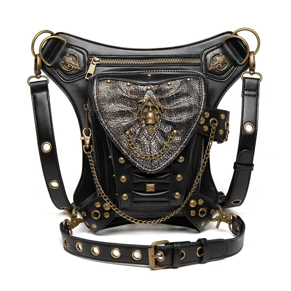 Men's Steampunk Skull Chain Multifunctional Faux Leather Bag