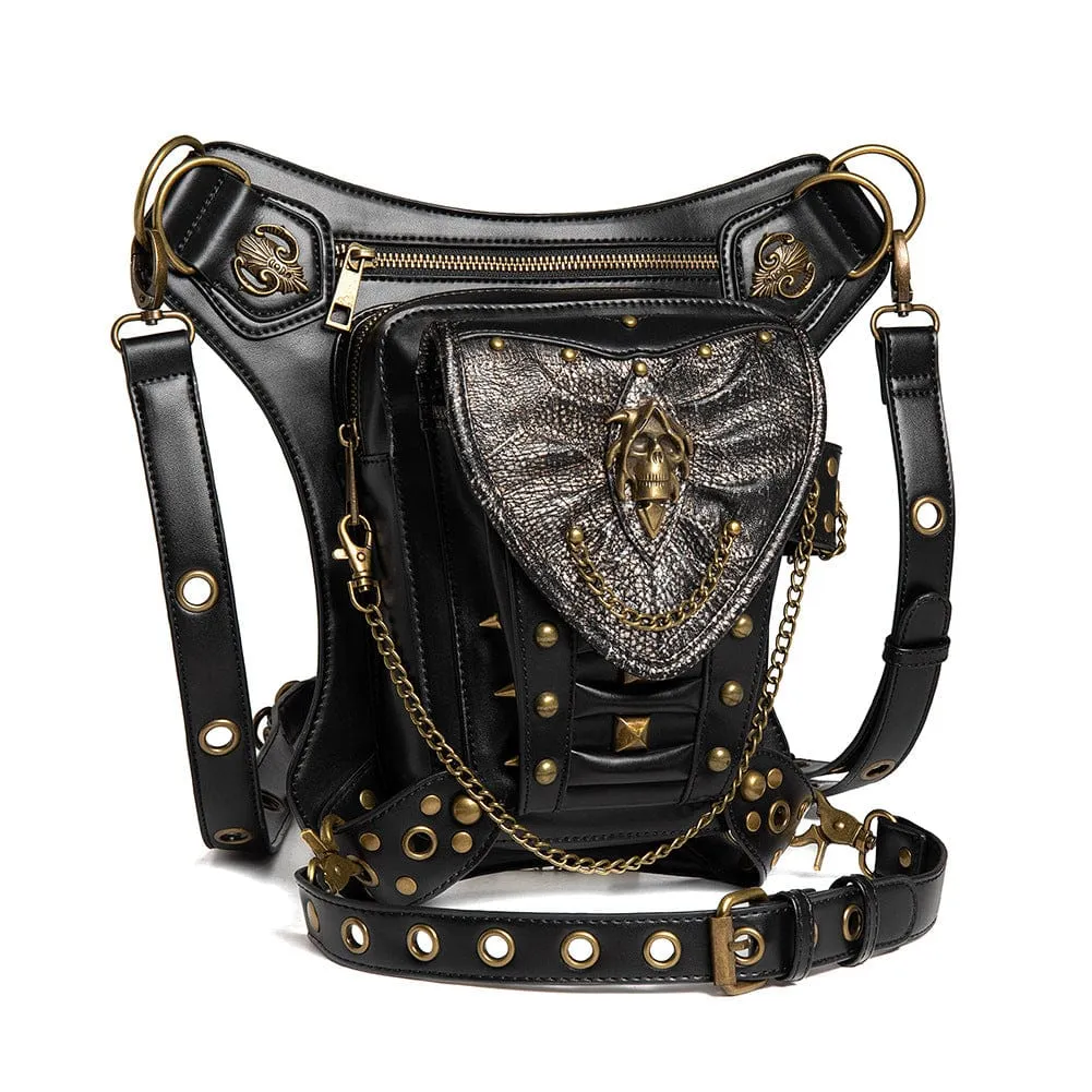 Men's Steampunk Skull Chain Multifunctional Faux Leather Bag