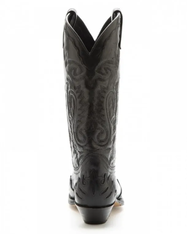 Mens tanned and crackled black leather Sendra Texan style boot