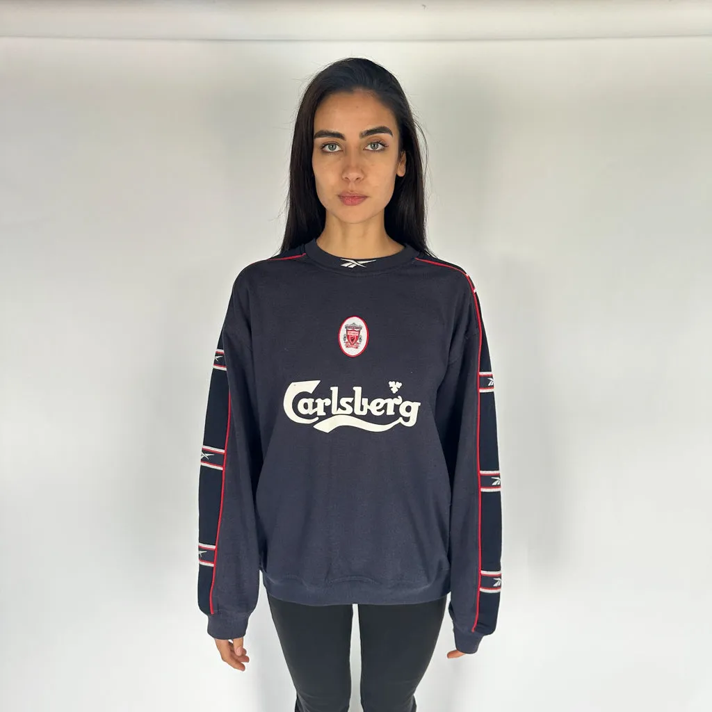 Navy Blue 90s Reebok Liverpool Spellout Sweatshirt (M)