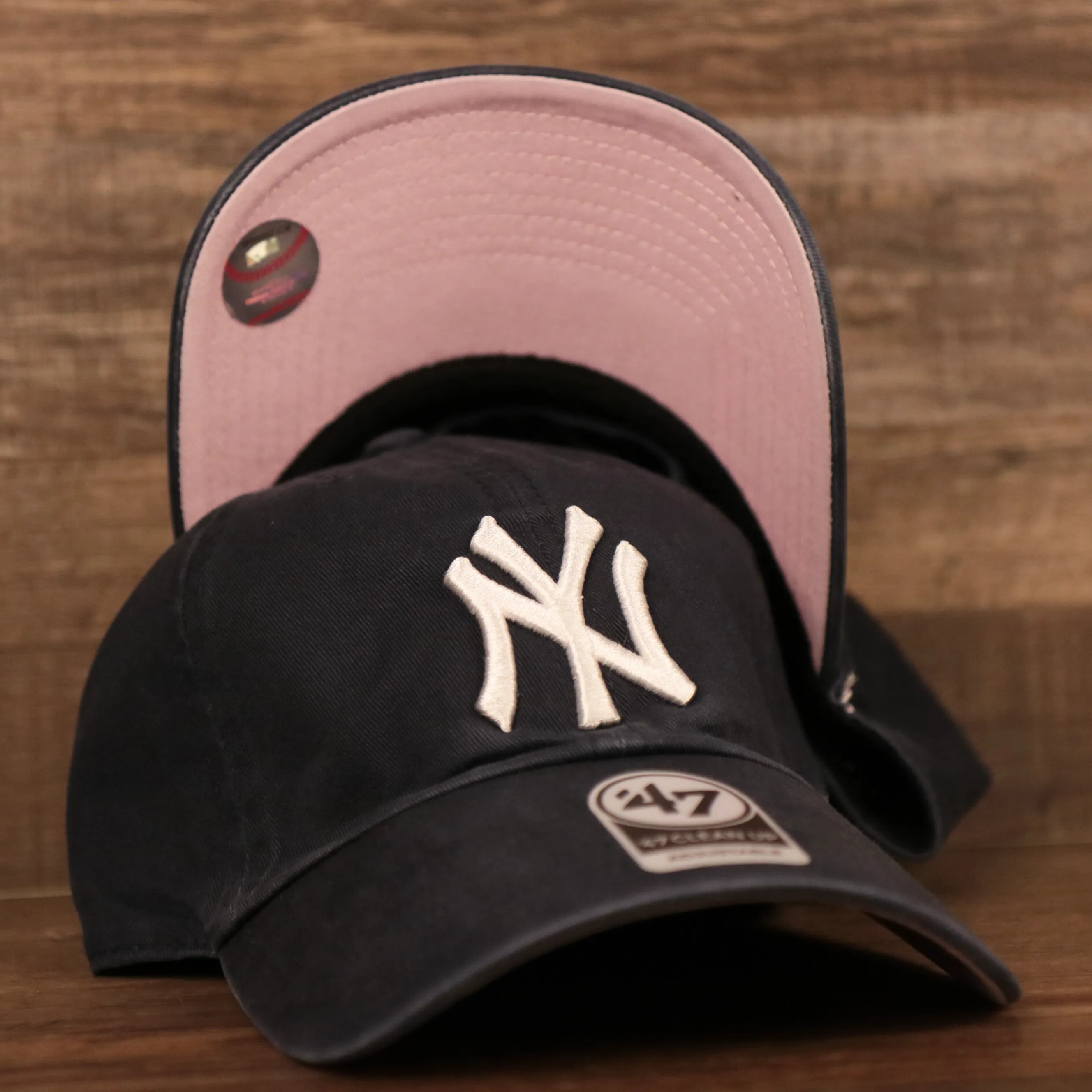 New York Yankees Pink Bottom Dad Hat | Navy Blue Adjustable Hat | Pink Brim Dad Hat