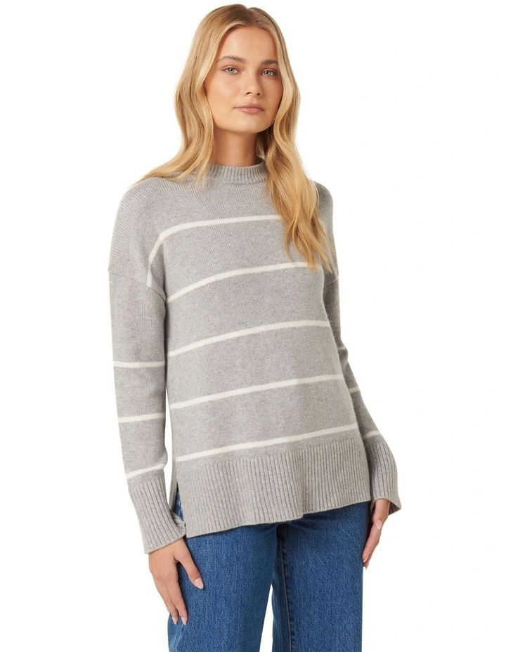 Nina Stripe Knit Jumper in Grey