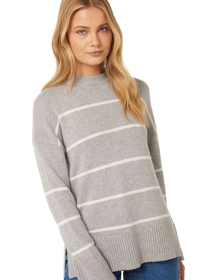 Nina Stripe Knit Jumper in Grey