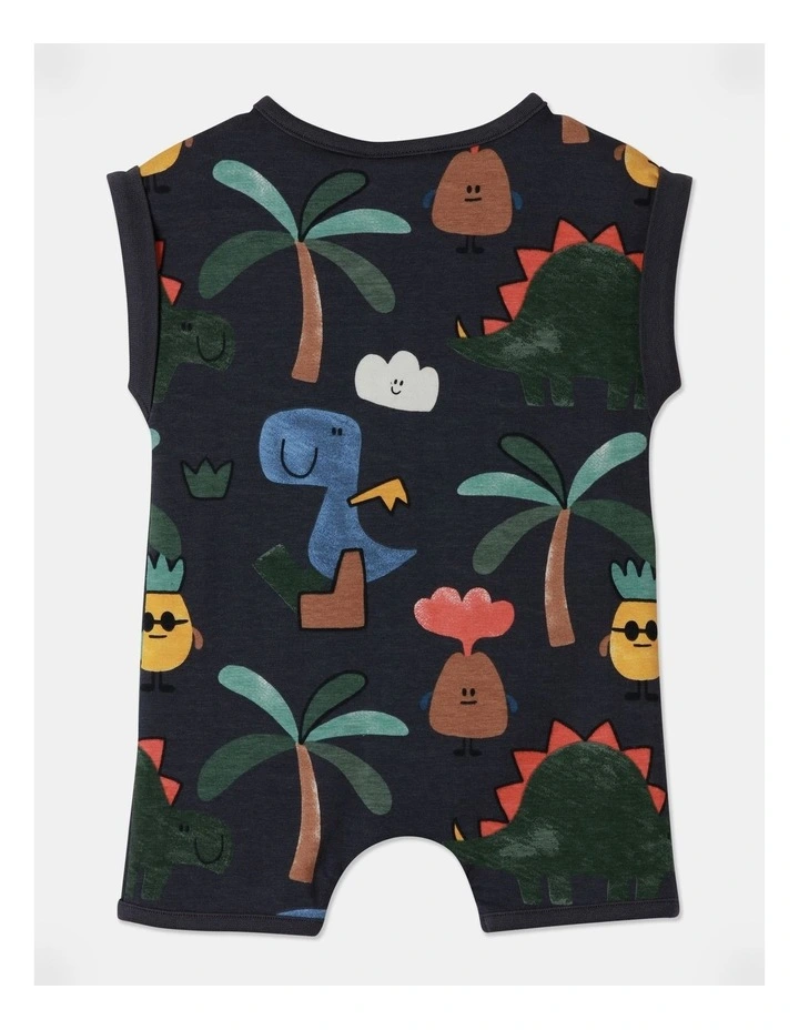 Noah Knit Dinosour Romper in Navy