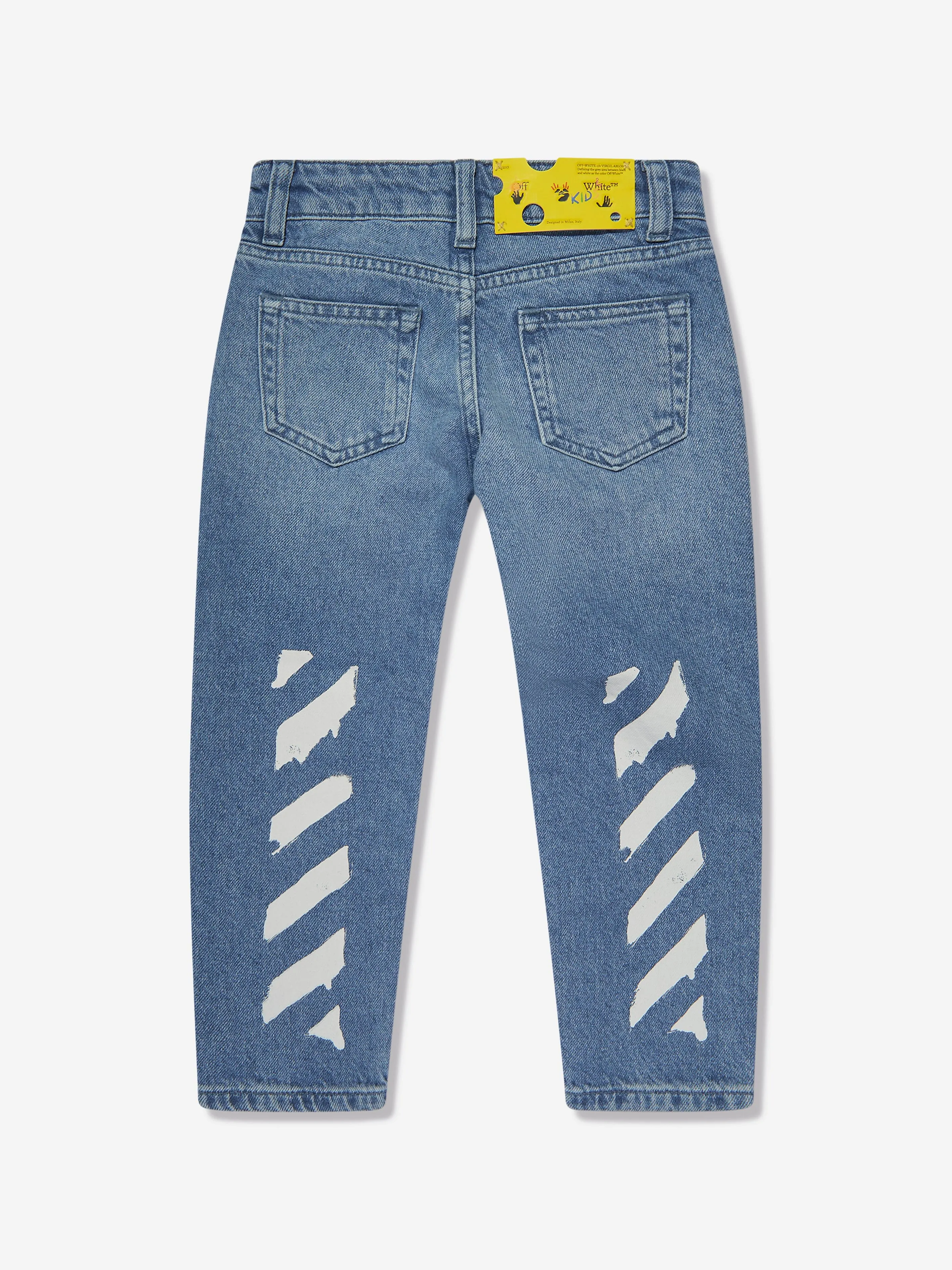 Off-White Boys Paint Graphic Regular Fit Jeans in Blue