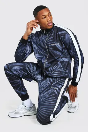 Official Man Palm Print Tricot Tracksuit | boohooMAN UK