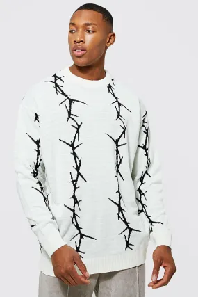 Oversized Barbed Wire Knitted Jumper | boohooMAN UK