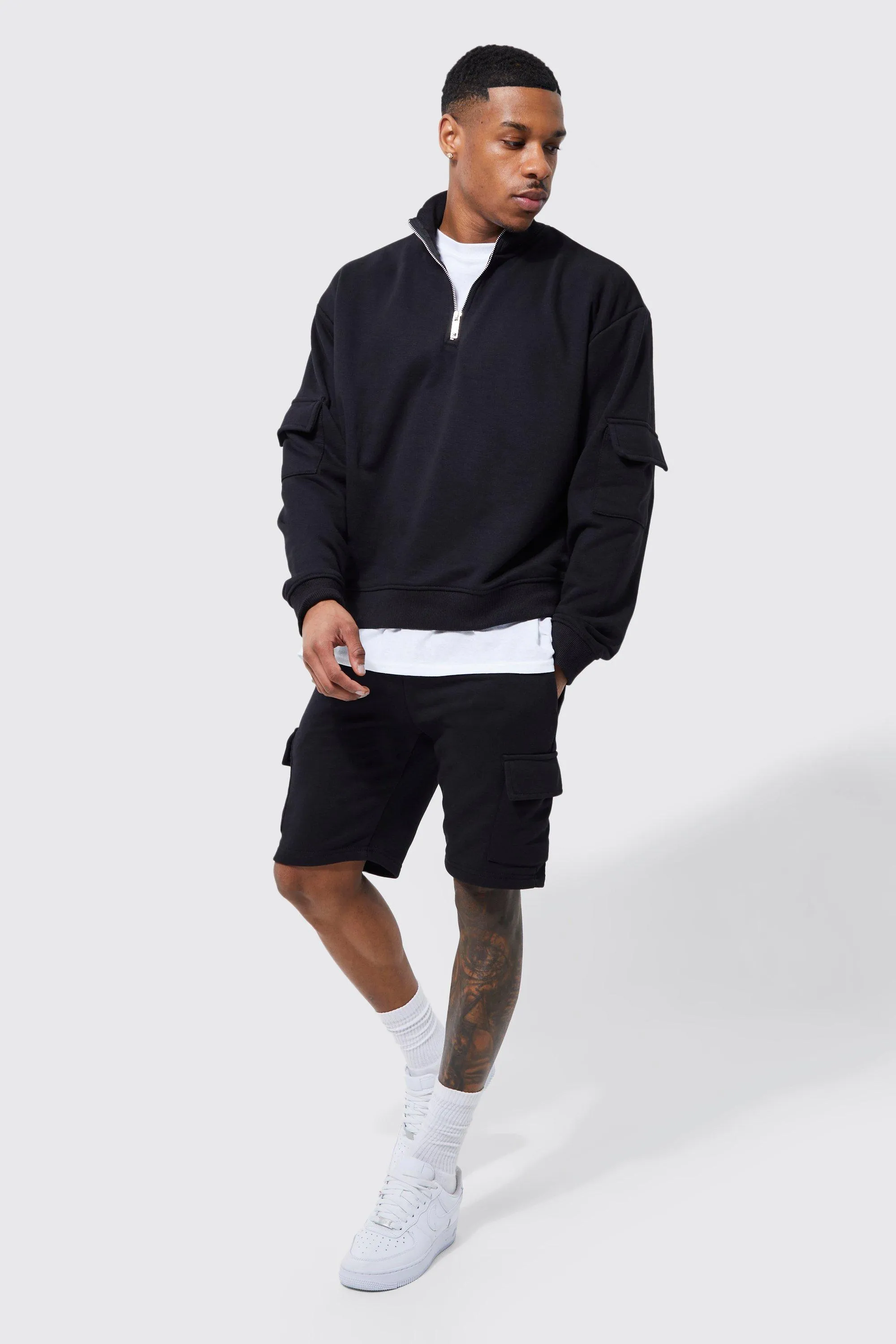 Oversized Boxy Cargo Zip Funnel Short Tracksuit | boohooMAN UK