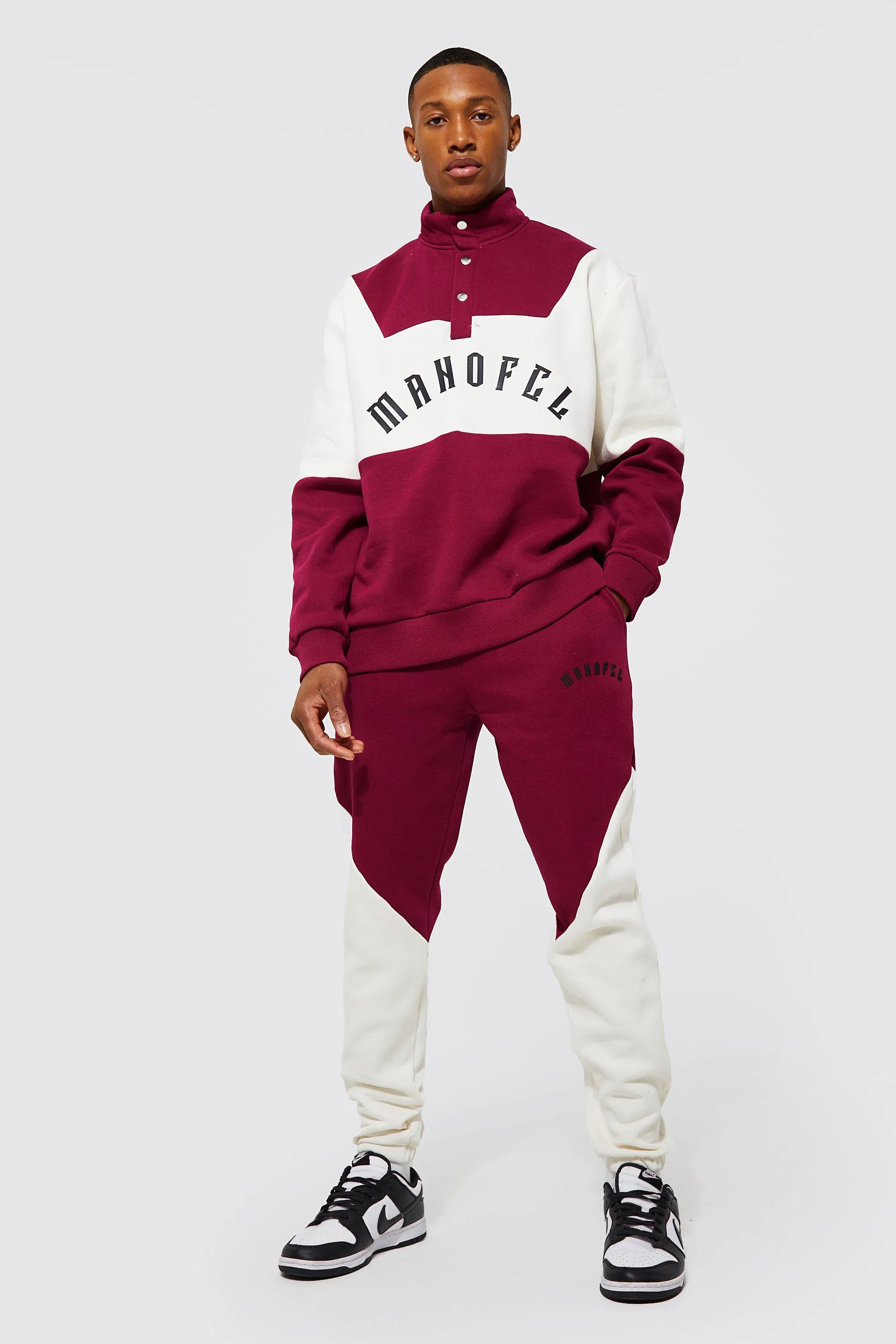 Oversized Man Funnel Colour Block Tracksuit | boohooMAN UK