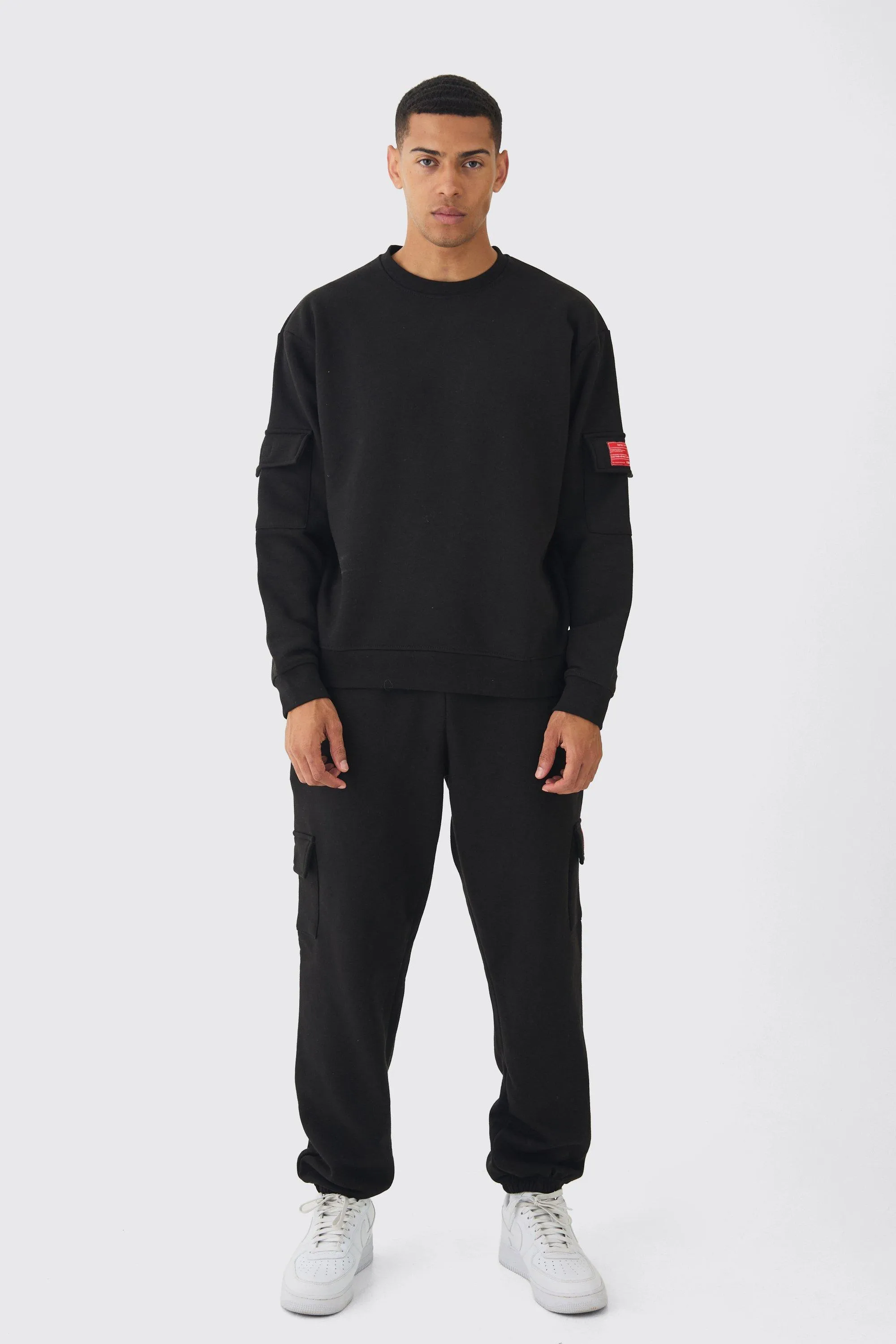 Oversized Man Tab Cargo Pocket Sweatshirt Tracksuit | boohooMAN UK