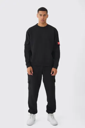 Oversized Man Tab Cargo Pocket Sweatshirt Tracksuit | boohooMAN UK