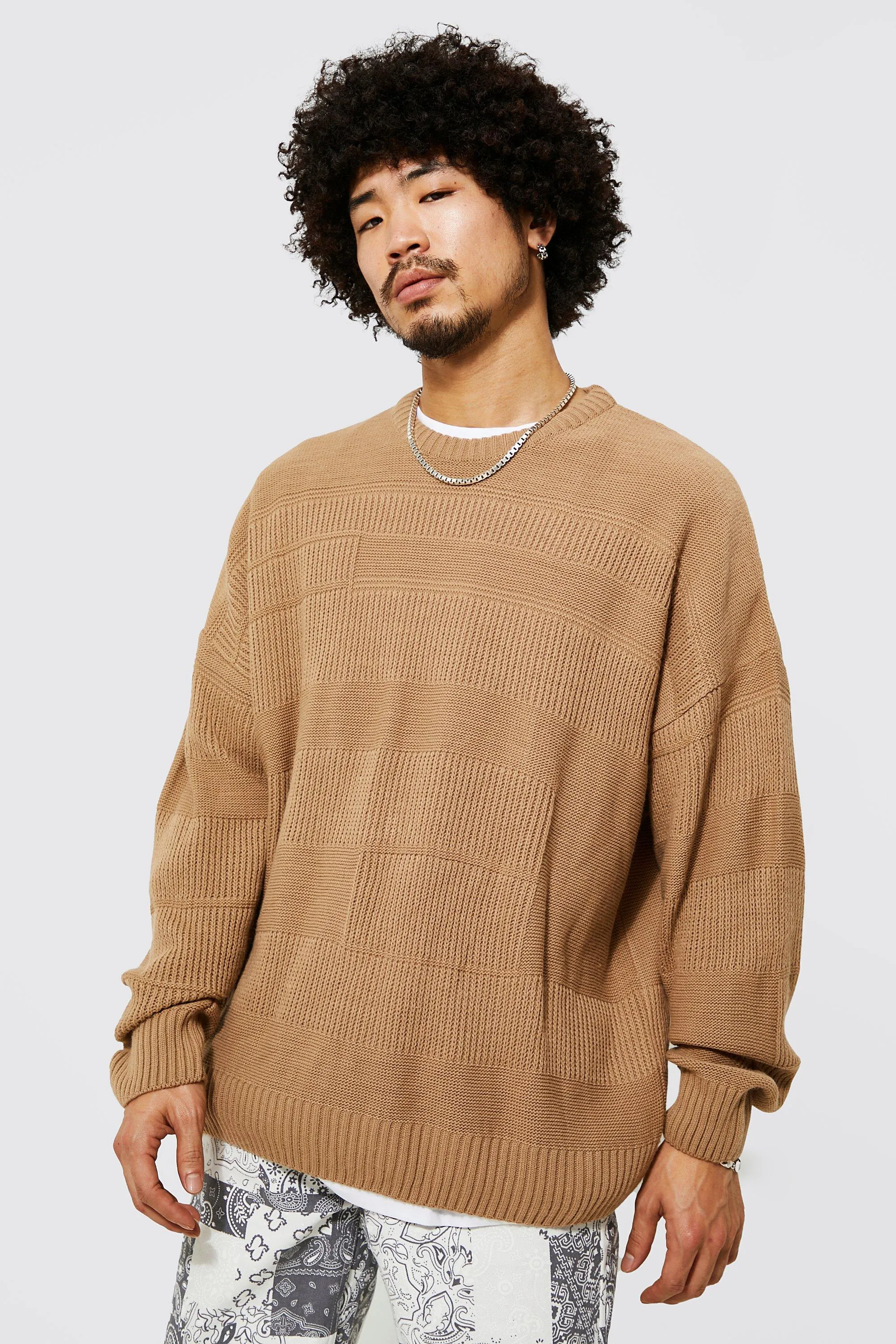 Oversized Mixed Stitch Knitted Jumper | boohooMAN UK