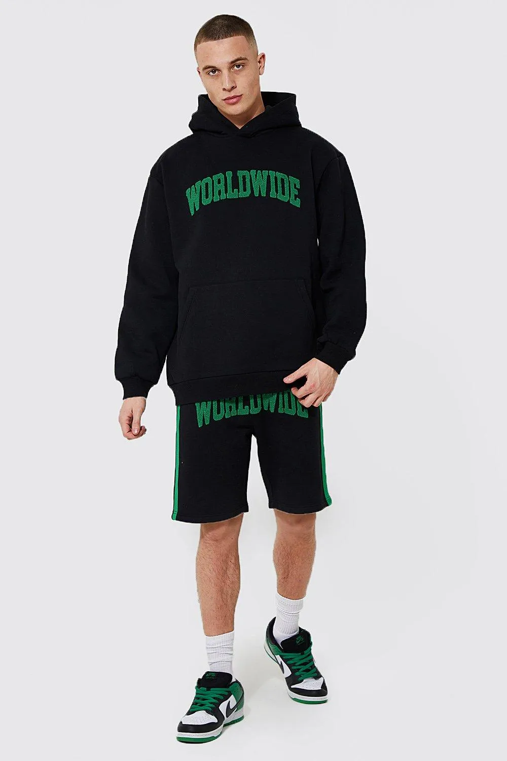 Oversized Worldwide Tape Short Tracksuit | boohooMAN UK