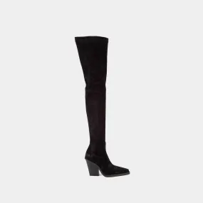 Paris Texas  Vegas Over The Knee Boot Stretch in Black Leather