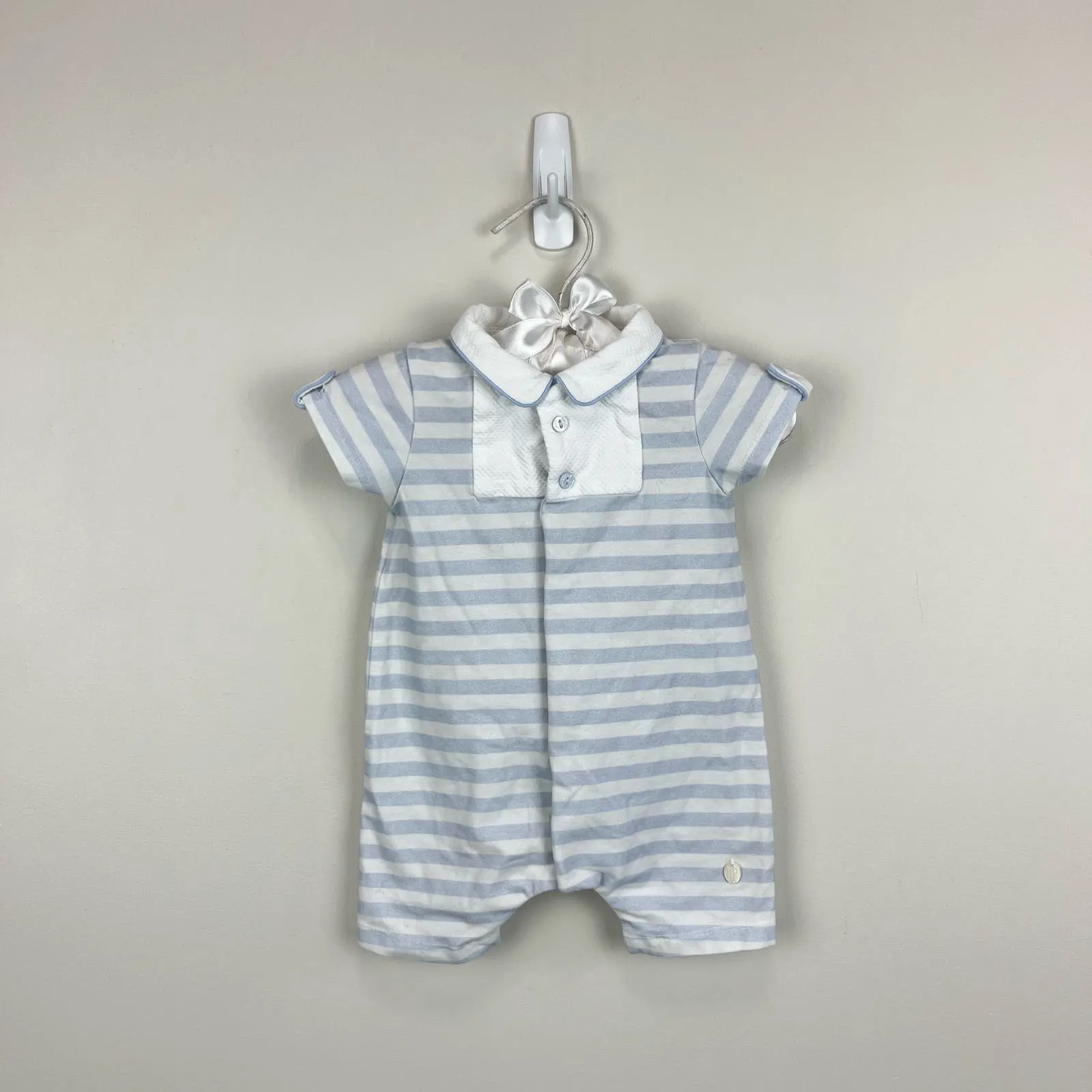 Patachou Blue and White Striped Shortall Romper 3 Months