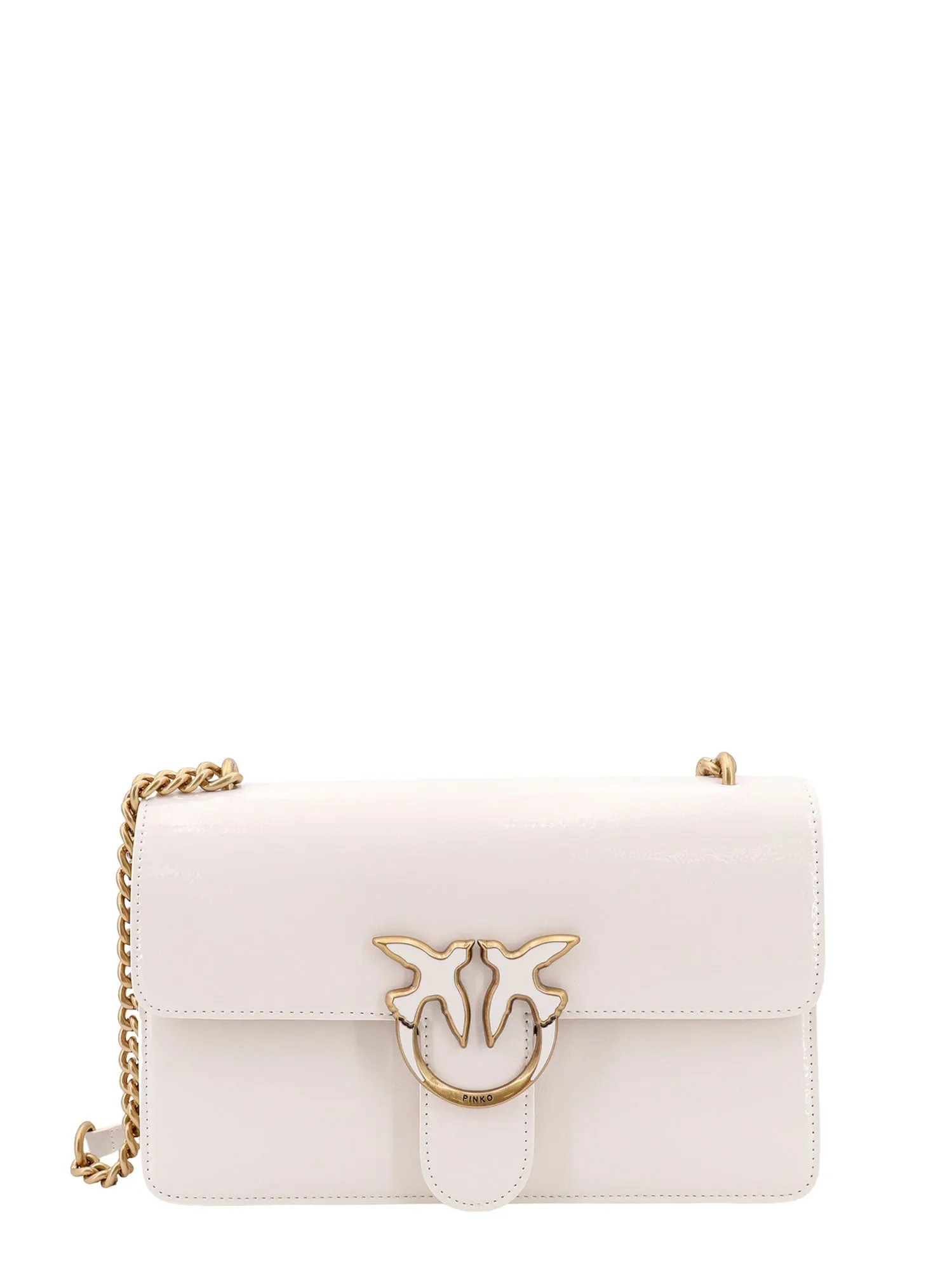 Patent leather shoulder bag with Love Birds buckle