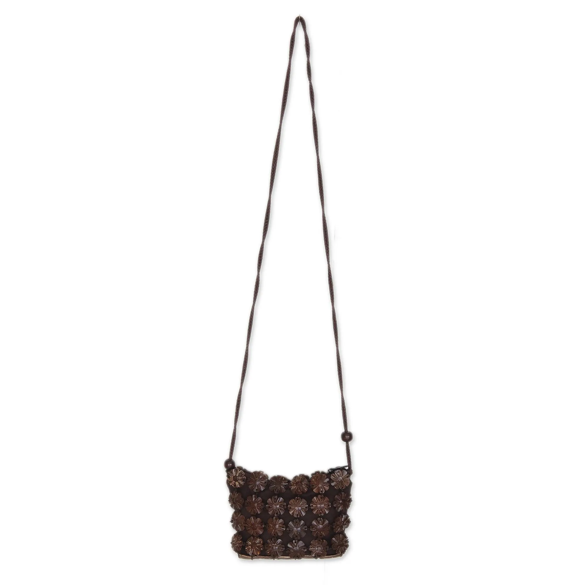 Petite Brown Daisies Unique Floral Coconut Shell Shoulder Bag