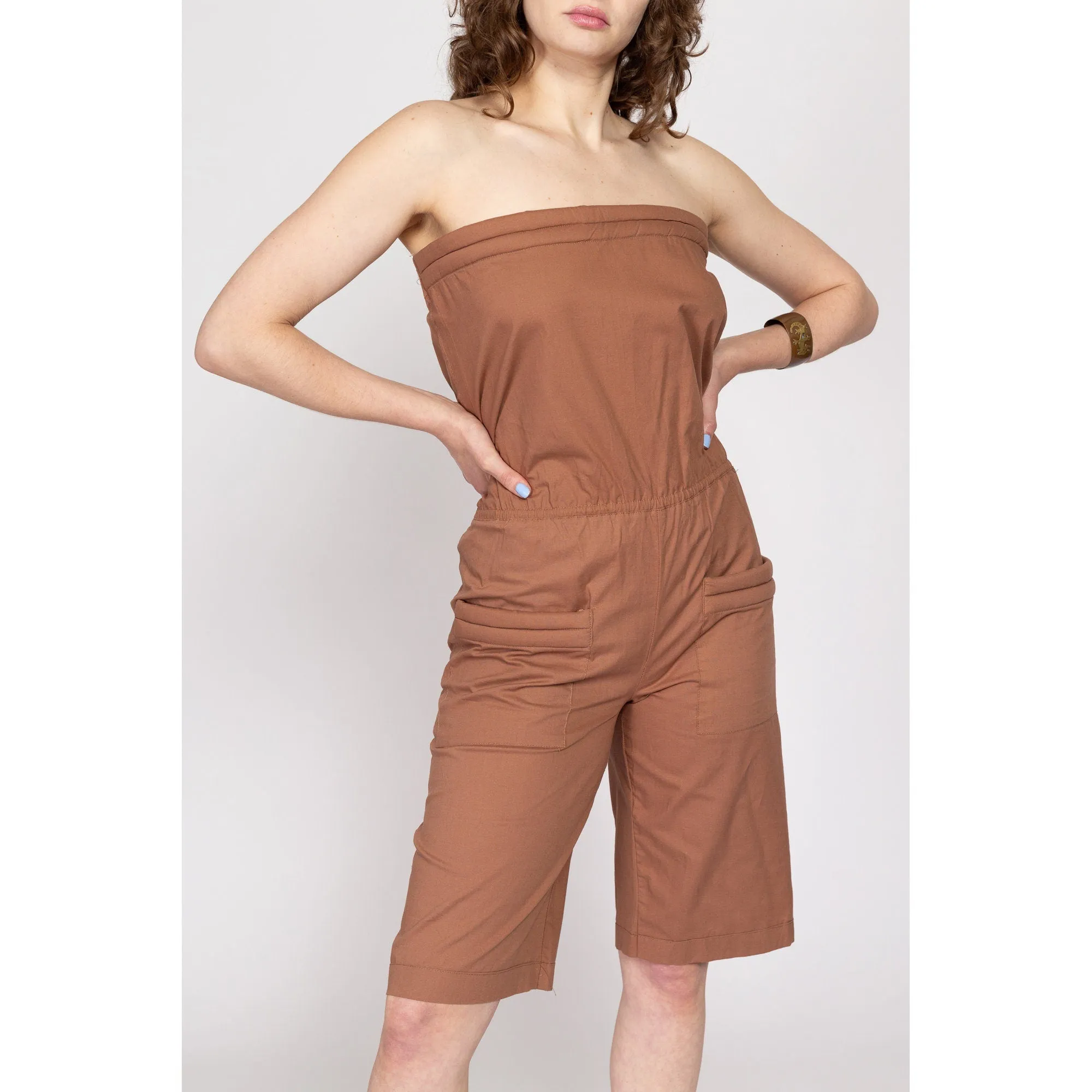 Petite Medium 90s Strapless Brown Cotton Romper