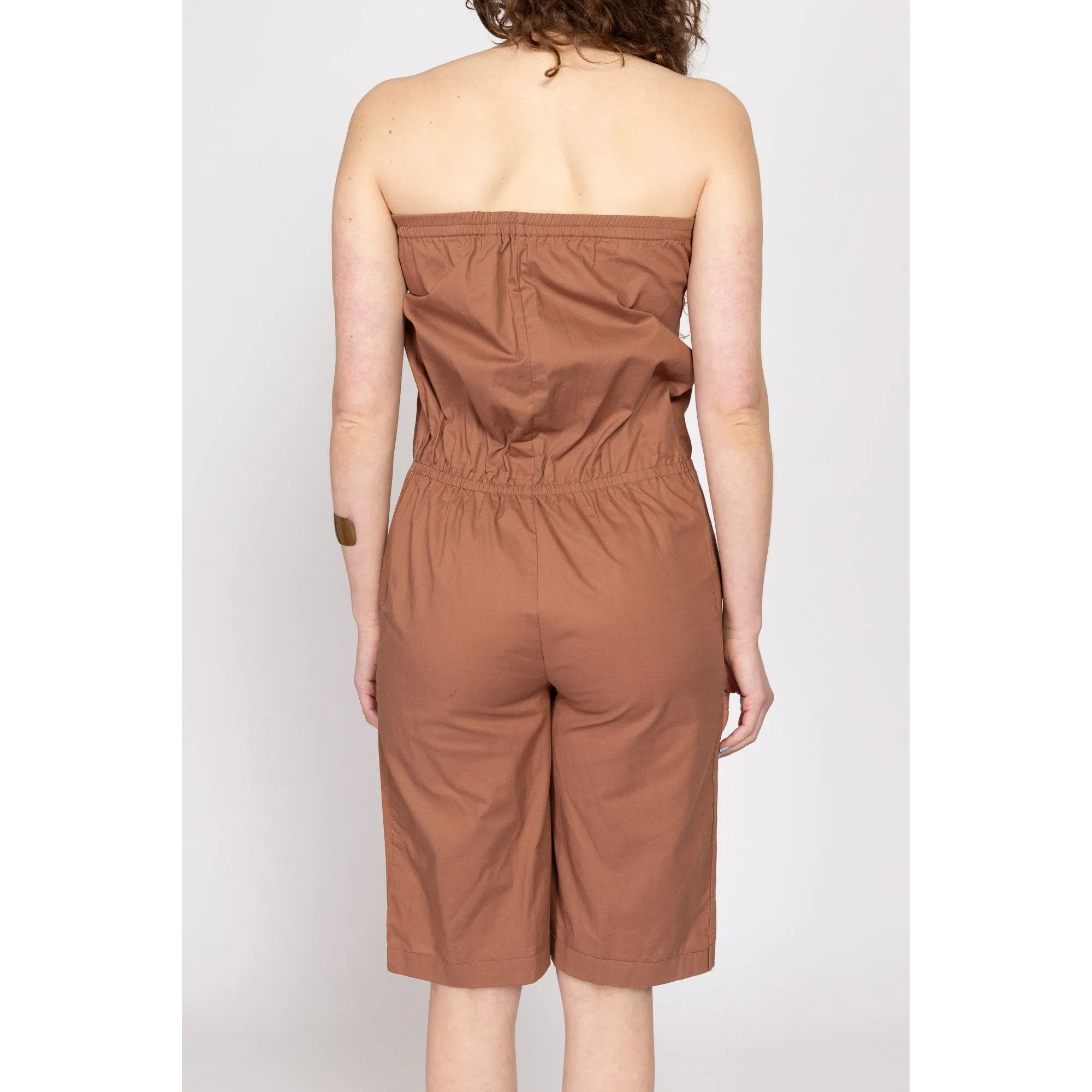 Petite Medium 90s Strapless Brown Cotton Romper