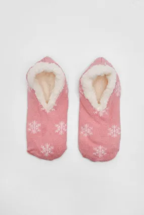 Pink Fairisle Fluffy Slipper Socks