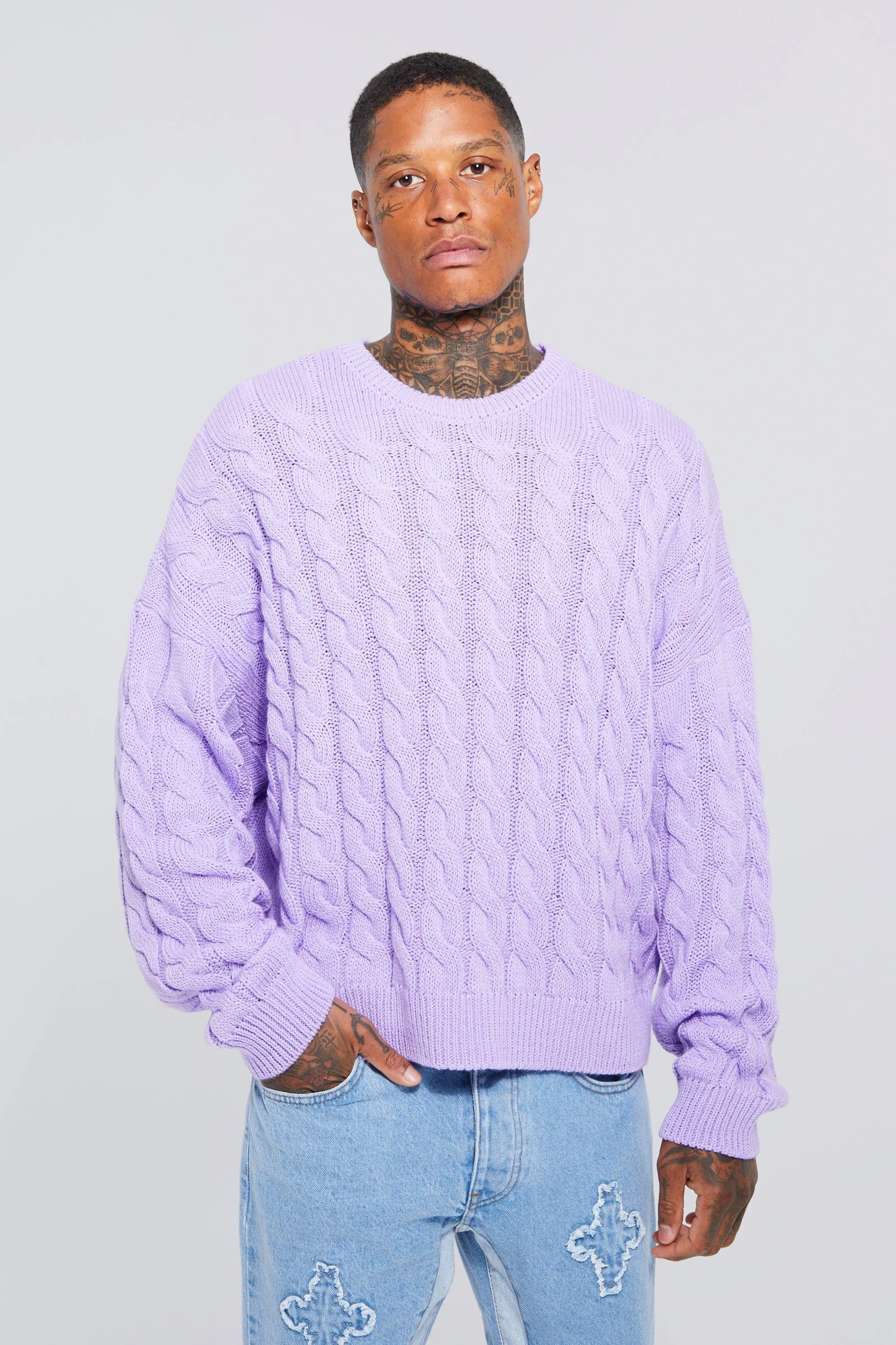 Plaited Boxy Fit Knitted Jumper | boohooMAN UK