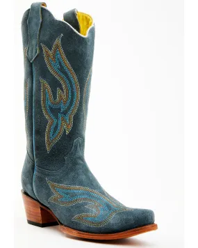 Planet Cowboy Women's Steel My Blues Psychedelic Suede Leather Western Boot - Snip Toe