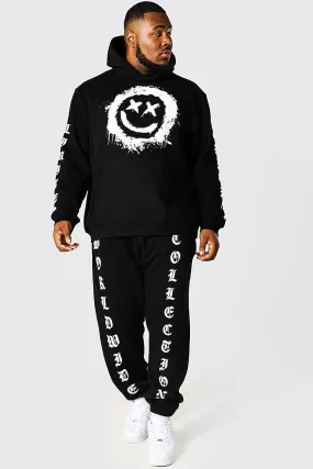 Plus Gothic Spray Face Graphic Tracksuit | boohooMAN UK