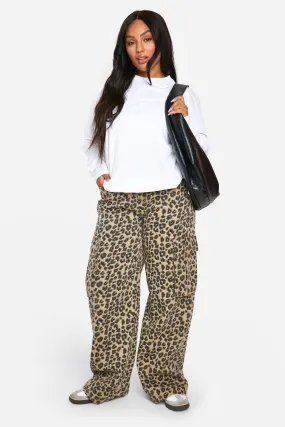 Plus Leopard Print Cargo Jeans