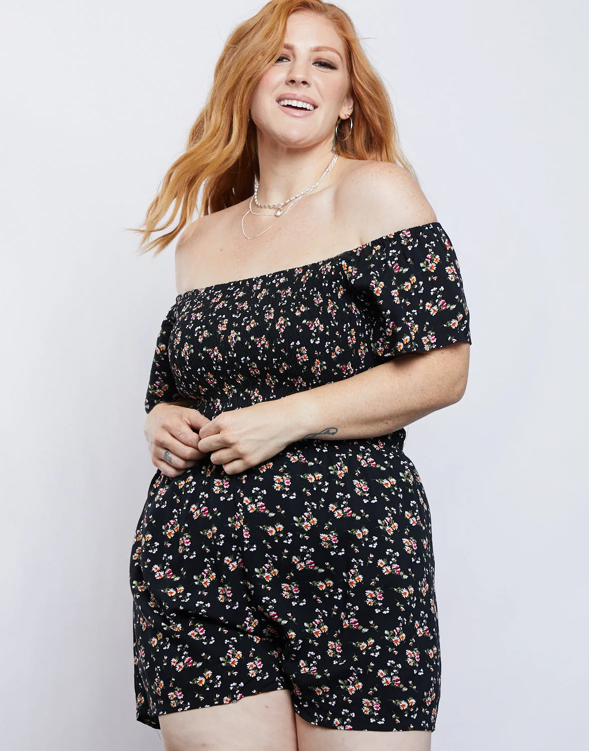 Plus Size Laced Up Floral Romper