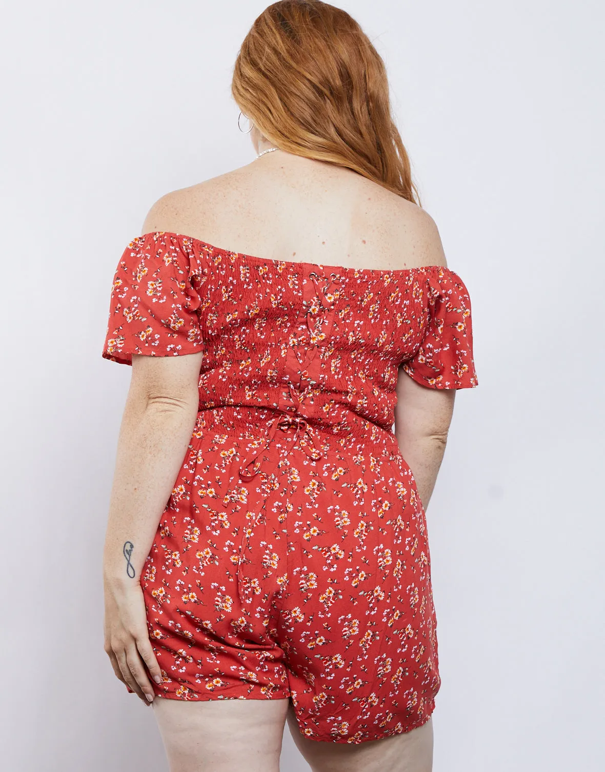 Plus Size Laced Up Floral Romper