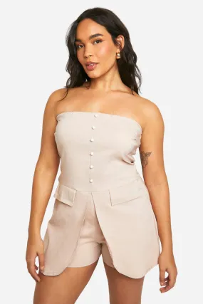 Plus Stretch Woven Bandeau Tailored Romper